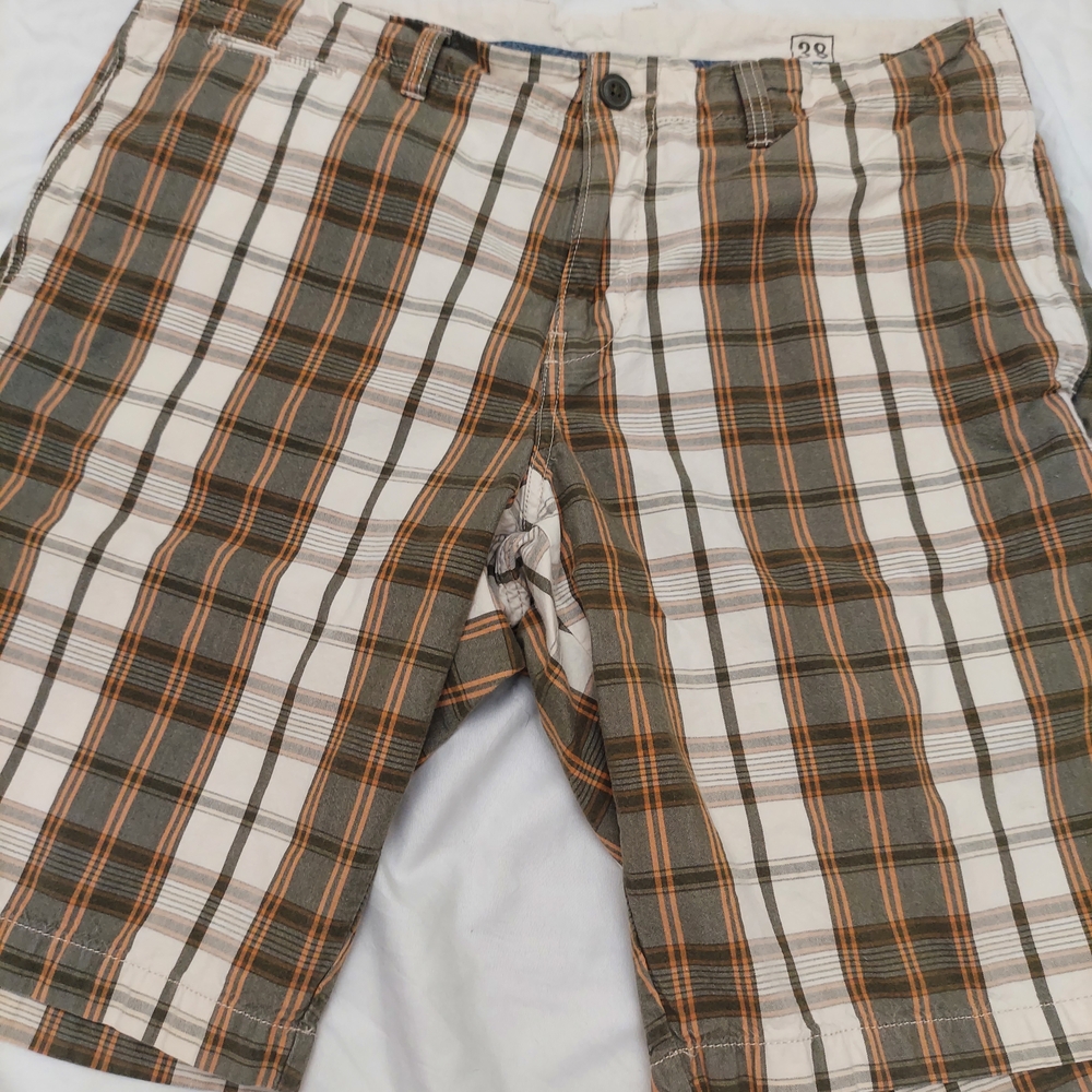 Lucky Brand Men's Plaid Shorts - Brown, White, and Orange